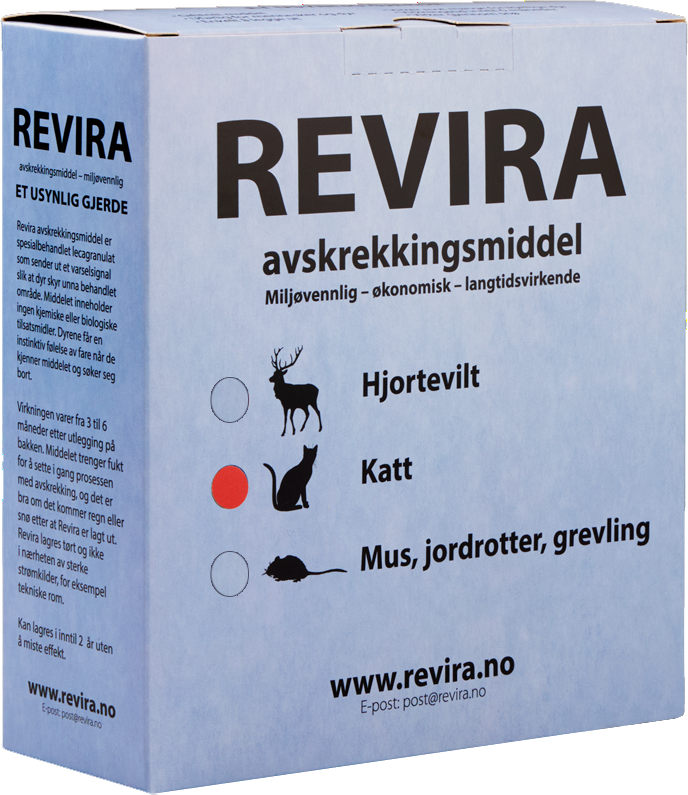 Natural, non-toxic cat deterrent granules in packaging, designed to help keep cats away without causing harm.